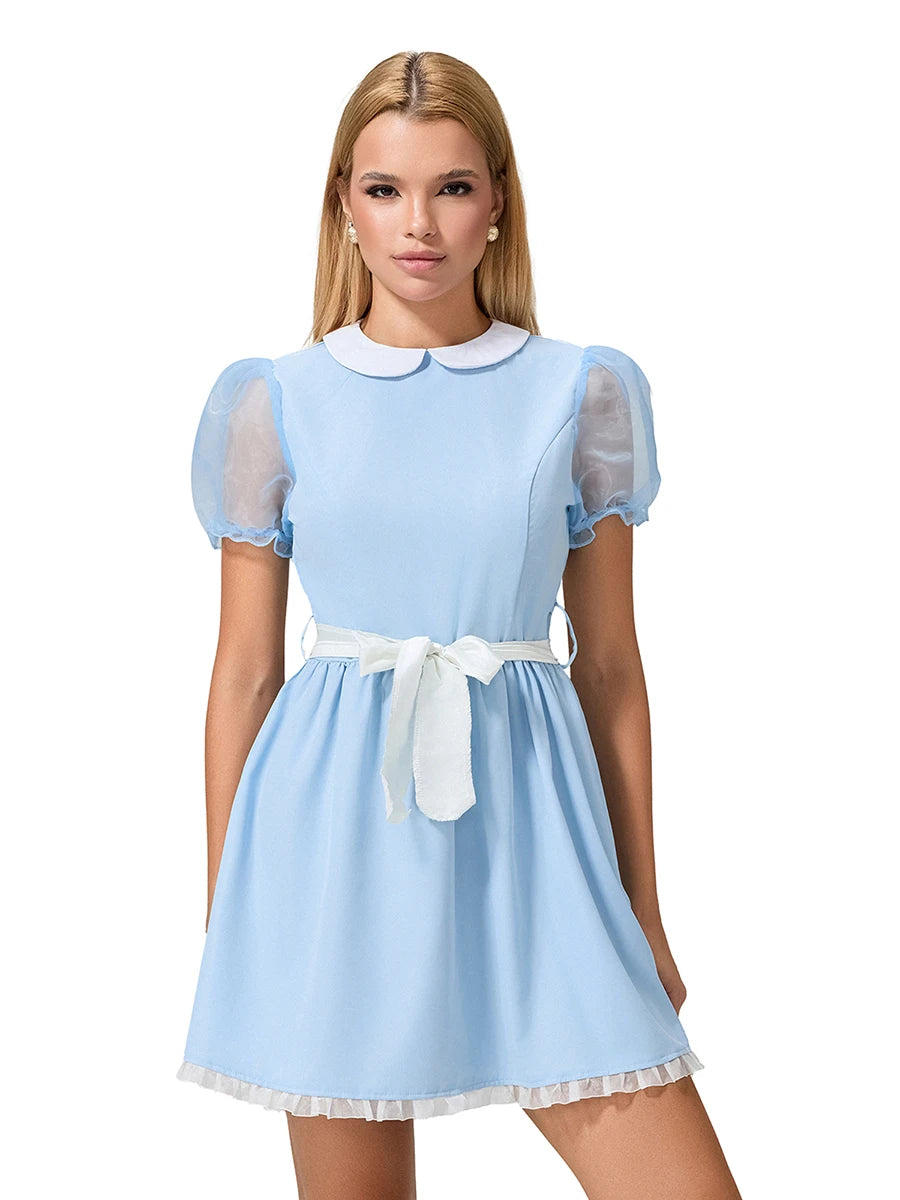 Halloween Creepy Grady Twins Costume for Women Blue Babydoll Dress Cosplay Costume Halloween Fancy Dress Y2k Streetwear