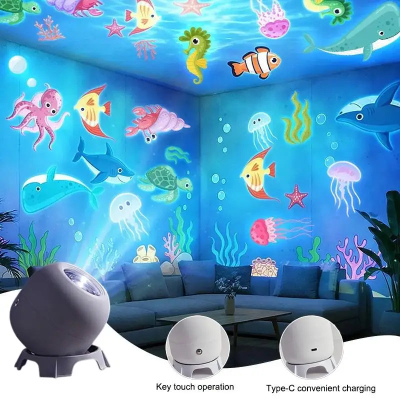 LED Ocean Projector Light 360° Rotating Dynamic Night Light USB Powered Ambient Lamp Decorative Lighting For Game,Living Room