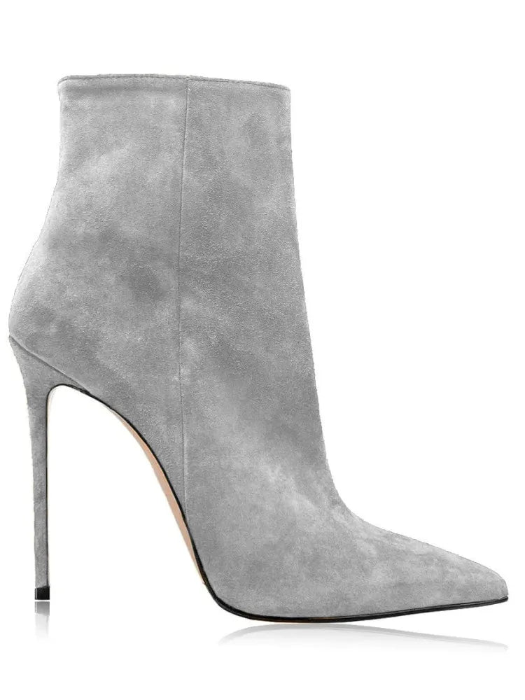 2025 Pointed High-heeled Short Boots Suede Fashion Runway Ladies Autumn and Winter 35-46 Plus Size Women Ankle Boots