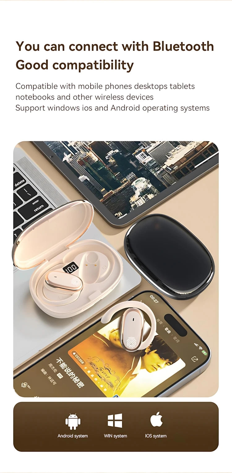 Bluetooth 5.4 Wireless Headphone Open Ear OWS Earphone Smart Touch Headset With Mic Waterproof Hifi Stereo Sound Wireless Earbud