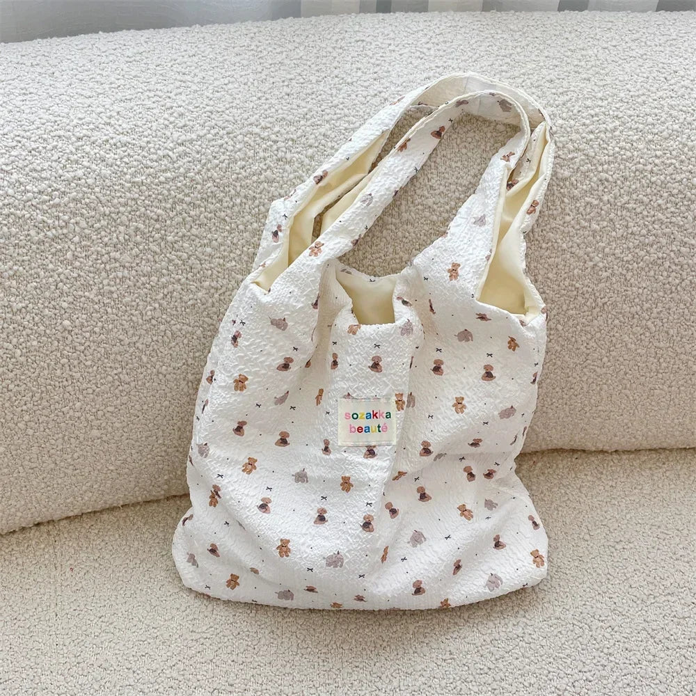 Female Tote Shopping Bag Eco Handbag Reusable Grocery Shopper Purse Korean Women Sweet Cartoon Shoulder Bag Books Pouch