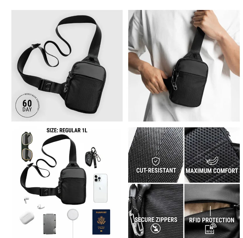 Fashionable Mini Crossbody Bag New Anti-Theft Brush Nylon Sling Bag with Golden Anti-Theft Buckle for Both Men And Women