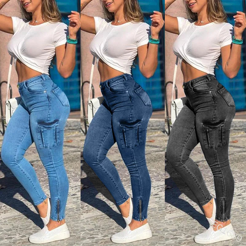 URBANCREW Women’s Distressed Cargo Jeans — Y2K Streetwear
