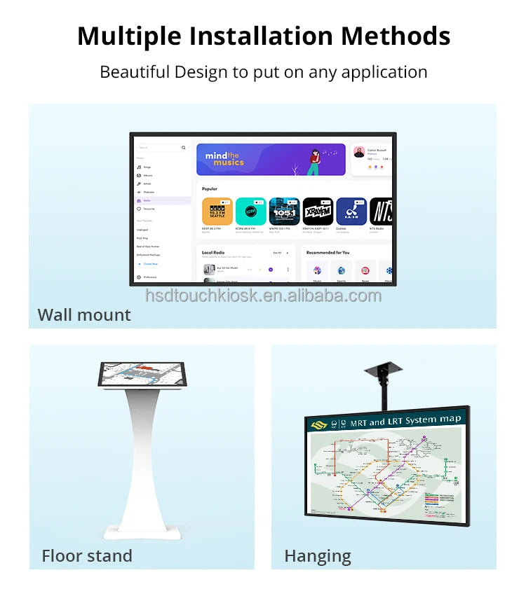 32 43 49 55 Inch Wall Mount Android LCD Monitor Touch Screen Kiosk Indoor Advertising Video Player