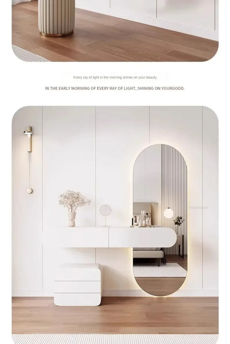 Off-white Hanging Dressing Table Minimalist Wall Mounted Vanity Unit with Mirror Bedroom Furniture Modern Design