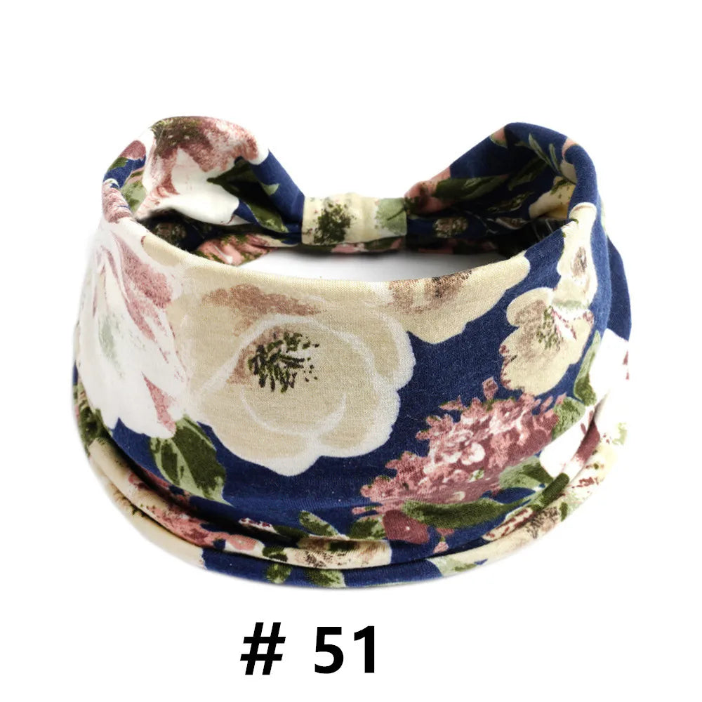 Boho Headbands for Women Cotton Wide Head Bands Stretch Hairband Non Slip Workout Yoga Running Turban Headwrap Hair Accessories