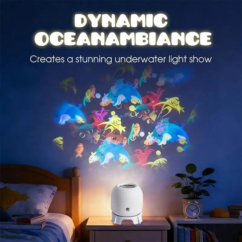 LED Ocean Projector Light 360° Rotating Dynamic Night Light USB Powered Ambient Lamp Decorative Lighting For Game,Living Room