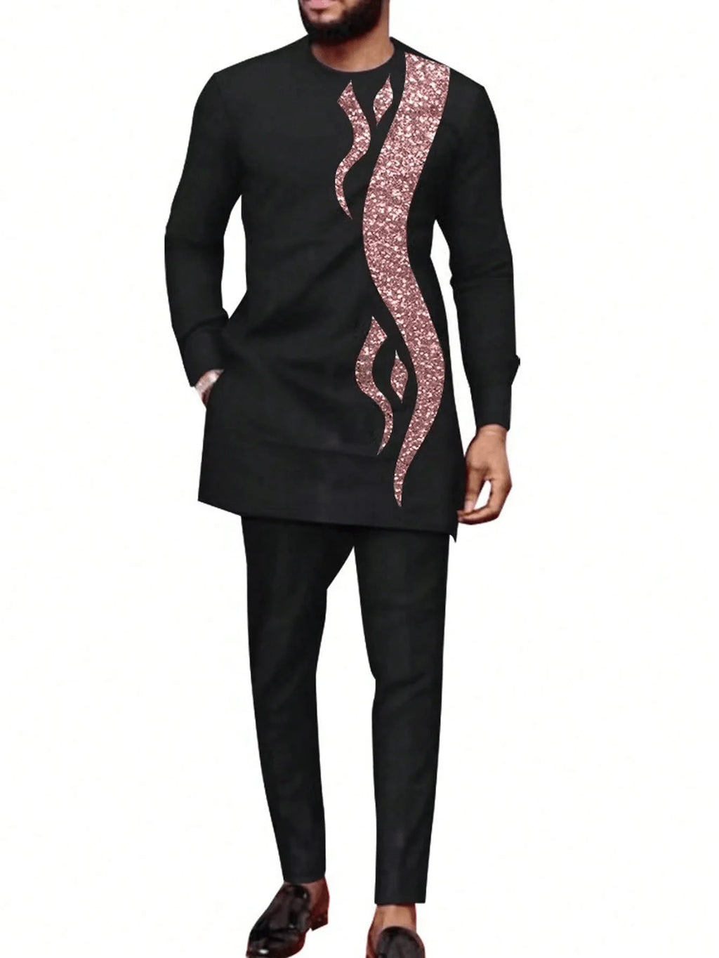 Kaftan Elegant Men's Suit Long Sleeve Ethnic Style Casual EmbroideryTop And Pants 2PCS Sets African Fashion Traditional Outfits