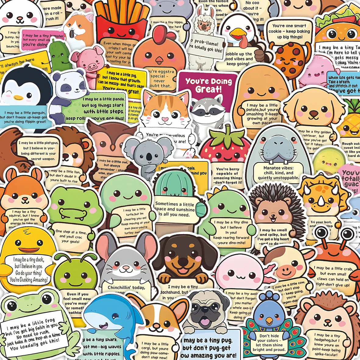 50Pcs Cute Emotional Support Animal Stickers Animal Motivational DIY Stickers Scrapbooking Phone Luggage Waterproof Decals