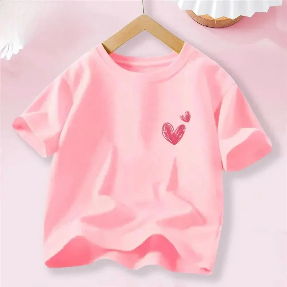 Sweet Heart Print T-Shirt Crew Neck Short Sleeve T-Shirt Casual Every Day Tops Girls Clothing Fashion Teens Sport Clothes