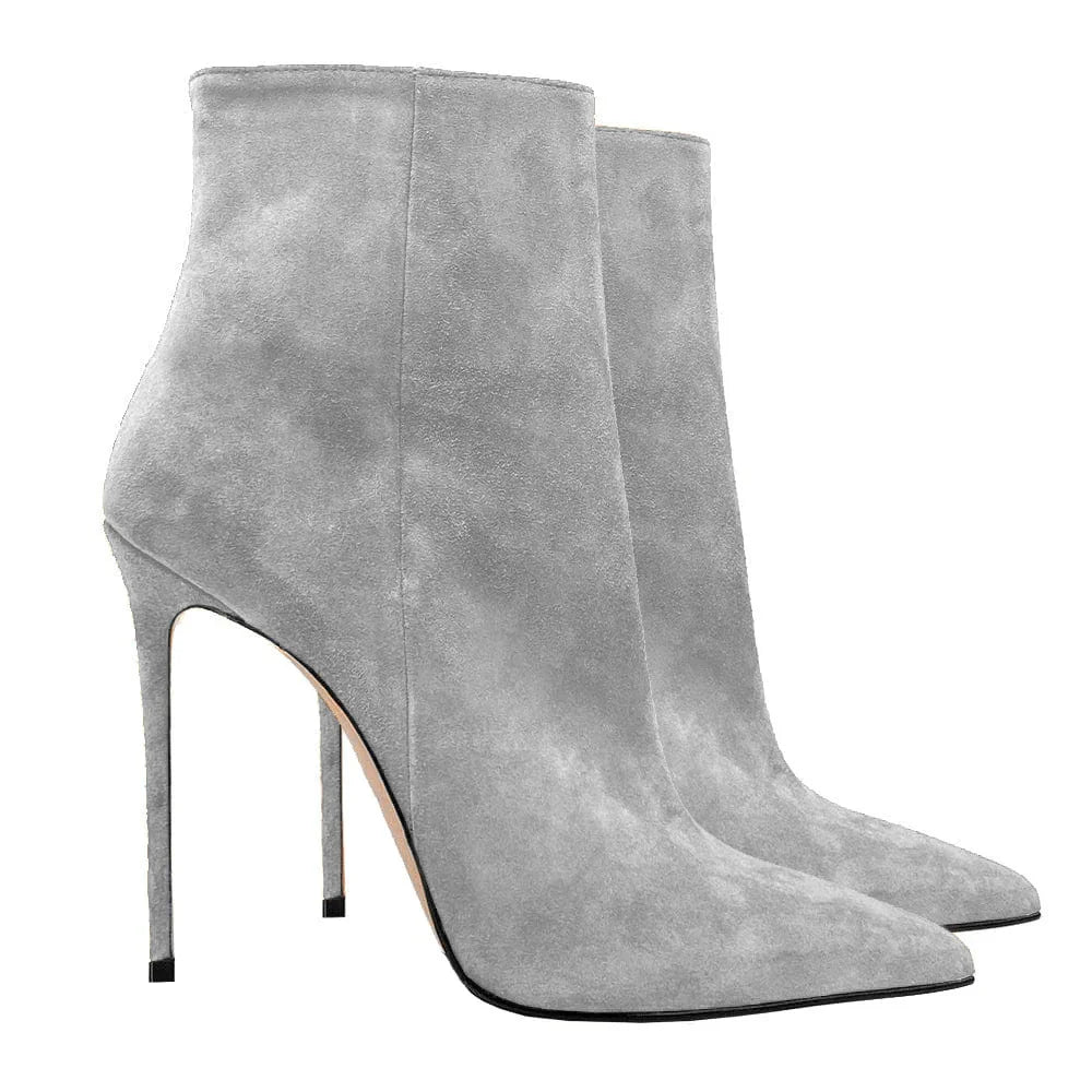 2025 Pointed High-heeled Short Boots Suede Fashion Runway Ladies Autumn and Winter 35-46 Plus Size Women Ankle Boots