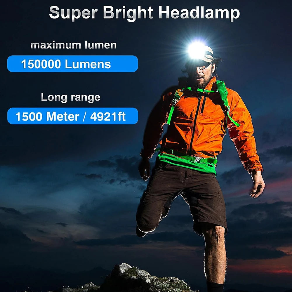 100000LM Powerful Headlamp 1000W Led Sensor Head Flashlight High Power Headlight 18650 Rechargeable Head Lantern Fishing Camping