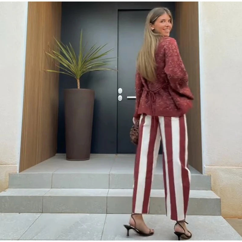 Soft Denim Button‑Front Curved‑Cut Jeans Slim‑Fit  Striped 2026 Summer Casual Women Denim Pants Fashion Versatile Lady Trousers