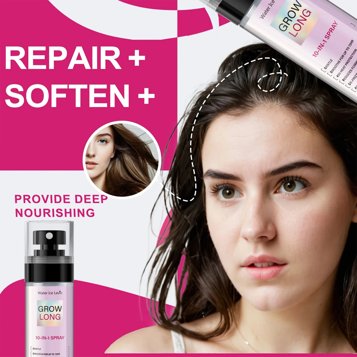100ml, 10 in 1 Long Hair Care Spray, Innovative Technology for Comprehensive Care, Creating a Natural Lotus-Like Feel, Gentle Spray to Address Various Hair Issues