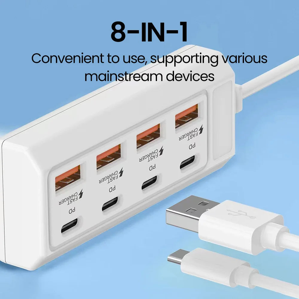 8 in 1 USB Electrical Socket 25W Fast Charging Power Outlet Adapter Docking Stations USB Splitter Converter USB Extension Socket