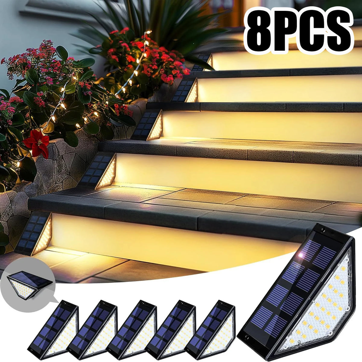 1-8PCS Solar Lights for Outdoors Stair Lamps Warm White LED Step Light, IP65 Waterproof Steps, Garden, Walkway, Stairs Path