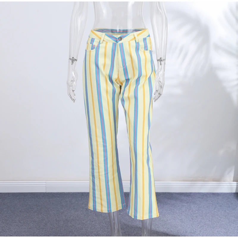 Casual Stripe Contrast Women's Pants Loose Zipper Button Pocket Wide Leg Female Pant 2026 Spring Summer Lady All-match Trousers