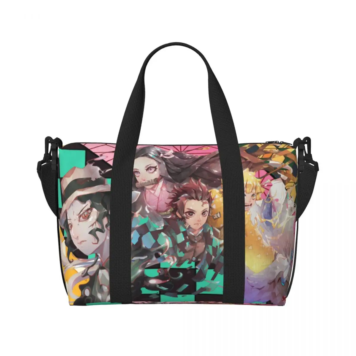 Custom Demons Slayers Anime Manga Beach Tote Bag for Women Tanjiro Kamado Nezuko Big Compartment Gym Beach Travel Bags