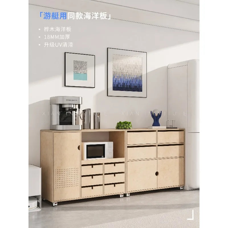 Log wind living room chest cabinet birch ocean board multi-functional locker movable combination cabinet
