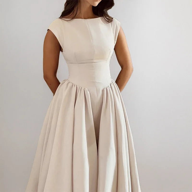 Summer French Pure Lust Fashion Dress Women's Temperament Elegant Solid Color Waist Slim High Waist Sleeveless Back Hollow Dress