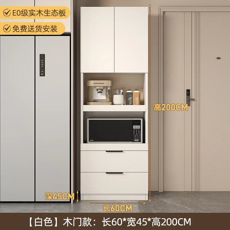 Solid wood dining side cabinet High cabinet integrated against the wall Cream style Simple modern storage Narrow cabinet