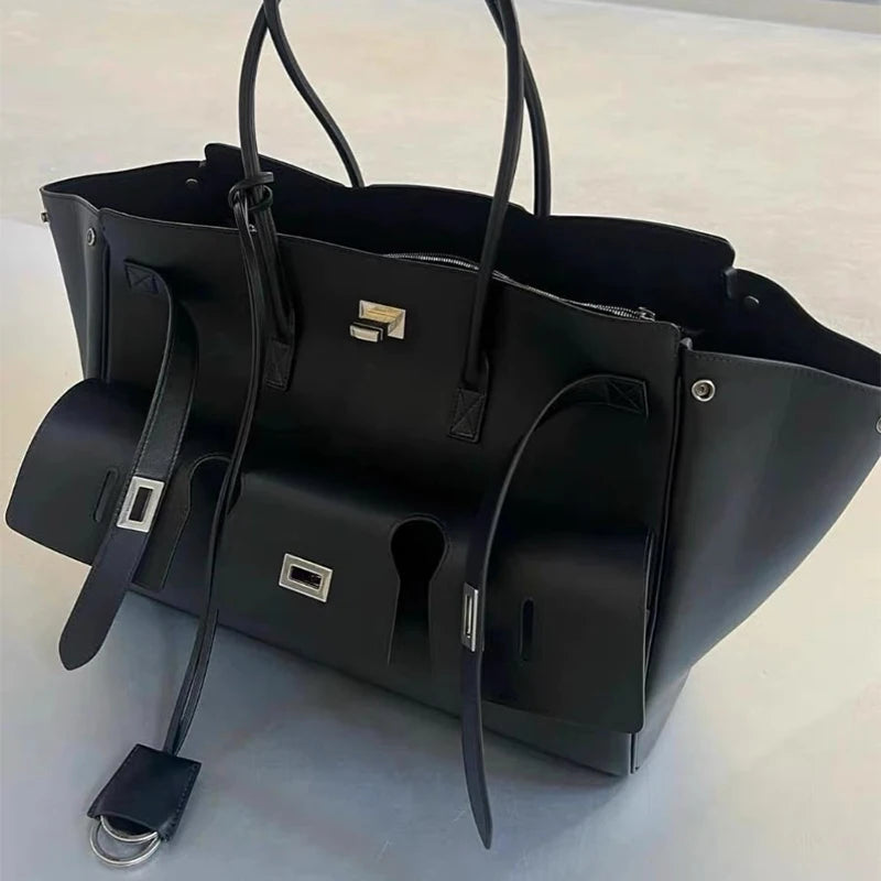 High-quality Soft PU Leather Brand Tote Bag, Lock Design Large-capacity Storage Handbag, Women Commuter Shoulder Bag For Daily
