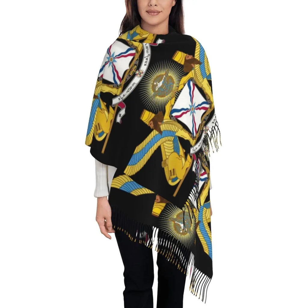 Luxury Assyrian Suryoyo Flag Scarf Tassel Scarves Women Soft Warm Shawls and Wraps Large Fall Winter Shawl Wrap