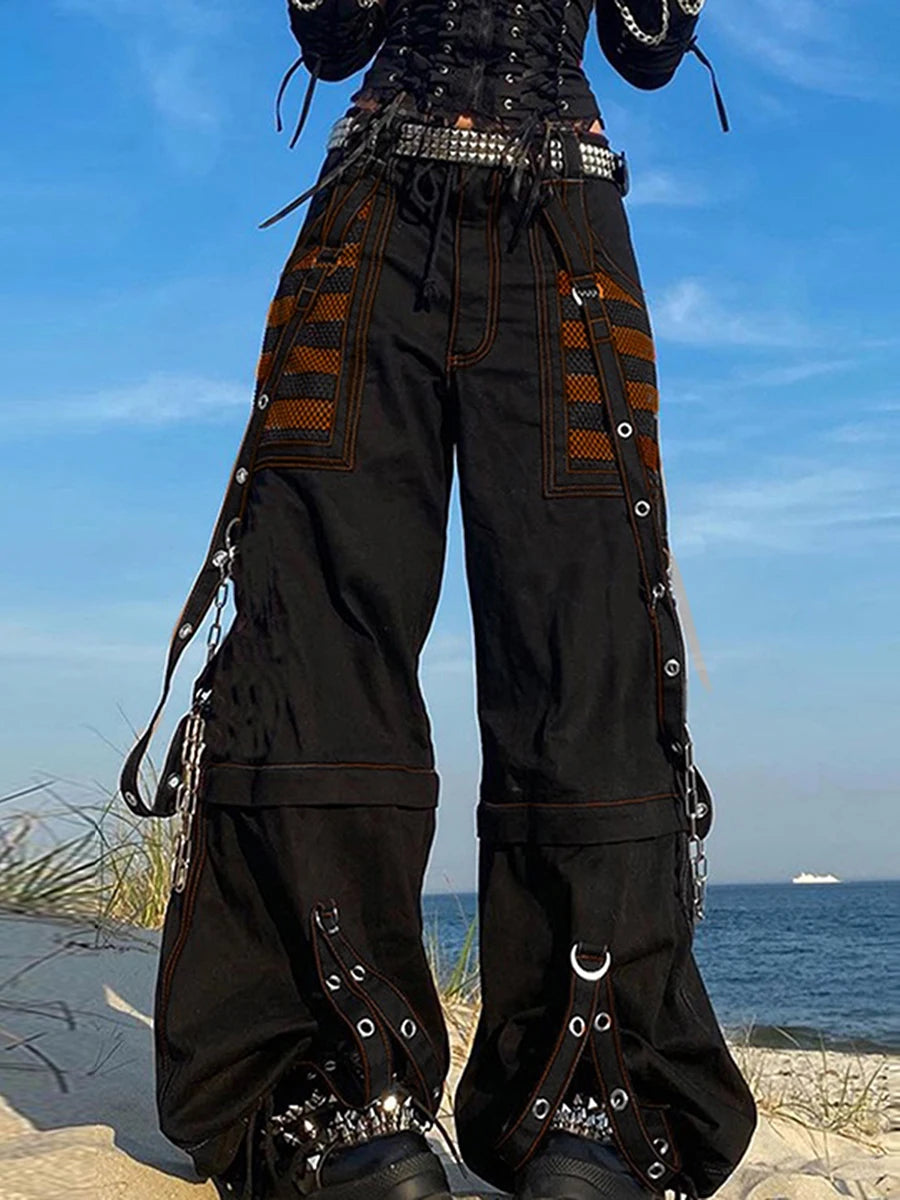 Women's Striped Cargo Jeans with Pockets