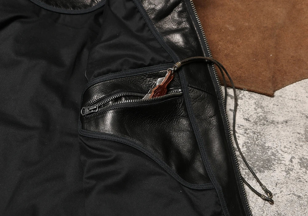 Black Winter Leather Jacket Men Sports Style Plus Size 5XL Genuine Natural Thick Cowhide Stand Collar Slim Fit Short Coat