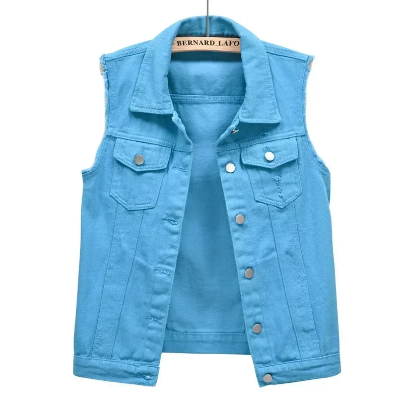 Denim Vest for Women Jacket Spring Streetwear Women Clothing Autumn Coats Fashion Clothes Casual Vintage Elegant Sleeveless