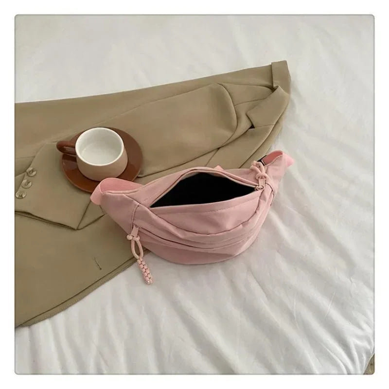 Women's Chest Bag Canvas Crossbody Bag Solid Color Women Sling Waist Pack Versatile Sports Solid Color Waterproof Hiking Bags