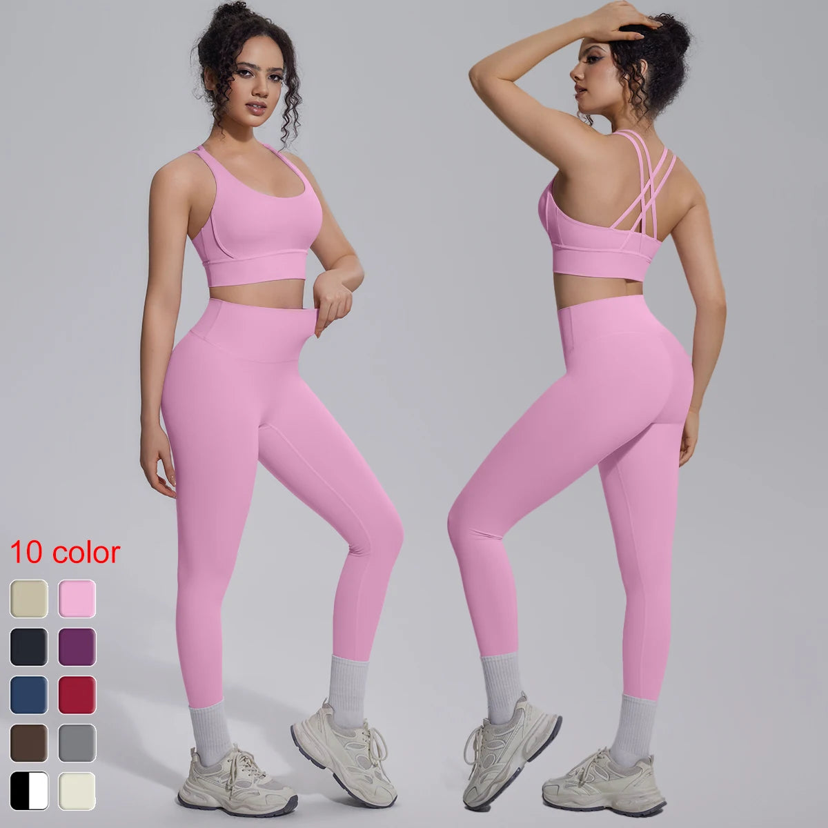New Yoga Set for Woman Summer Gym Sports Running Bra Top Breathable Peach Buttocks Women Leggings Solid Color Yoga Set