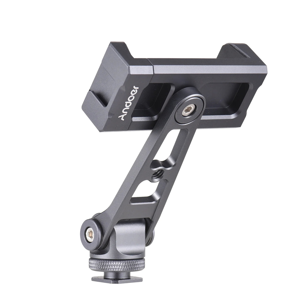 Andoer Phone Holder Clamp Multi-functional Aluminum Alloy 360° Rotatable with Dual Cold Shoe Mounts for iPhone 14/13/12/11