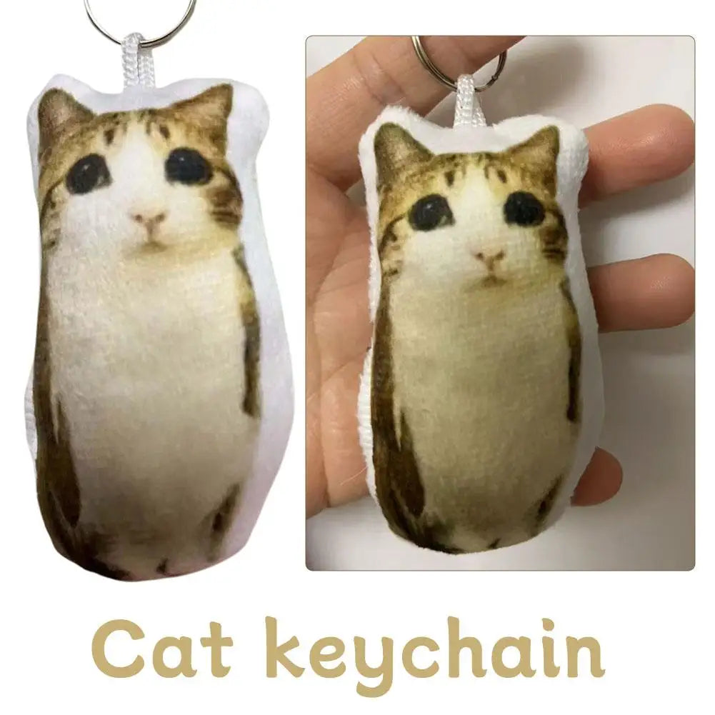 Cute Meowl Plush Keychain with Realistic Cat Sound Squeeze Voice Toy Funny Photo Realistic Cat Face Pendant for Bag Backpack