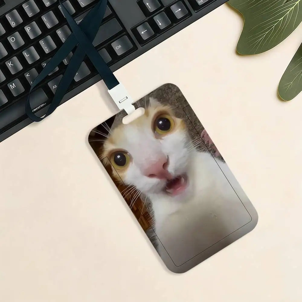 Kitty Cute Cat Meme Funny Card Holder Cardcase Bank Credit Student ID Subway Work Permit Badge Holder Door Card