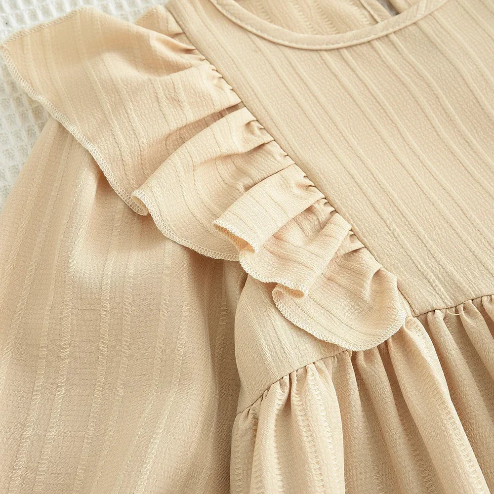 Plain Casual Girls Dress Autumn Long Sleeved Pleated Kids Dresses for Girls Pink Clothes Fashionable New Children's Clothing