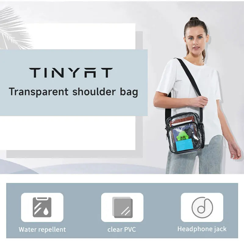 TINYAT Women Lightweight Mesh Strap Transparent PVC Bags Put Lost Headphone Jack Umbrella Cell Phone 9.7 inch iPad For Concerts