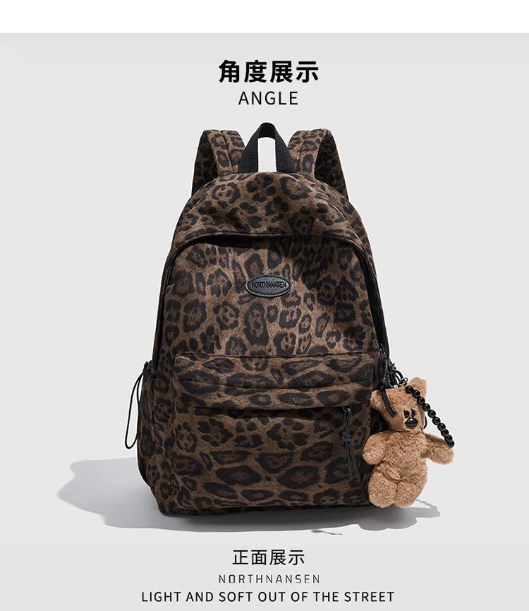 Leopard print Woman Backpack School Book Bags For Teenage Girls Boys Harajuku Female College Bag Student Lady leisure BagPack