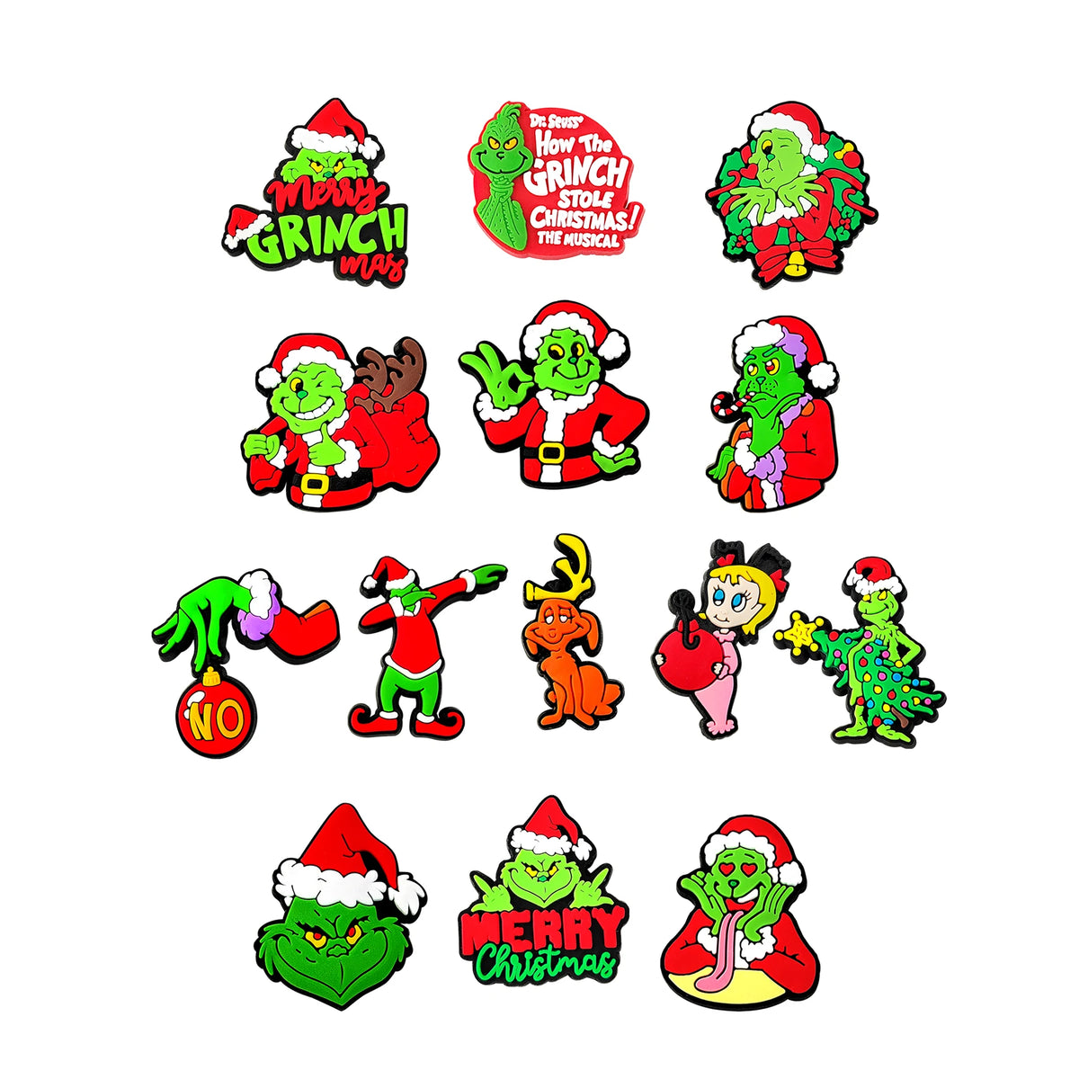 9-22Pcs Christmas Green Cartoon Shoes Charms Cartoon Clog Sandal Garden Shoe Decoration Accessorie Buckles Kids Party Gifts