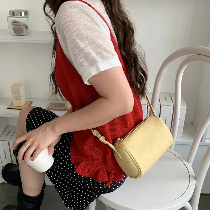 2026 New Women Lychee Pattern Small Pillow Bag Summer Fashion Boston Handbag Single Shoulder Crossbody Bag Small Bag Red Yellow