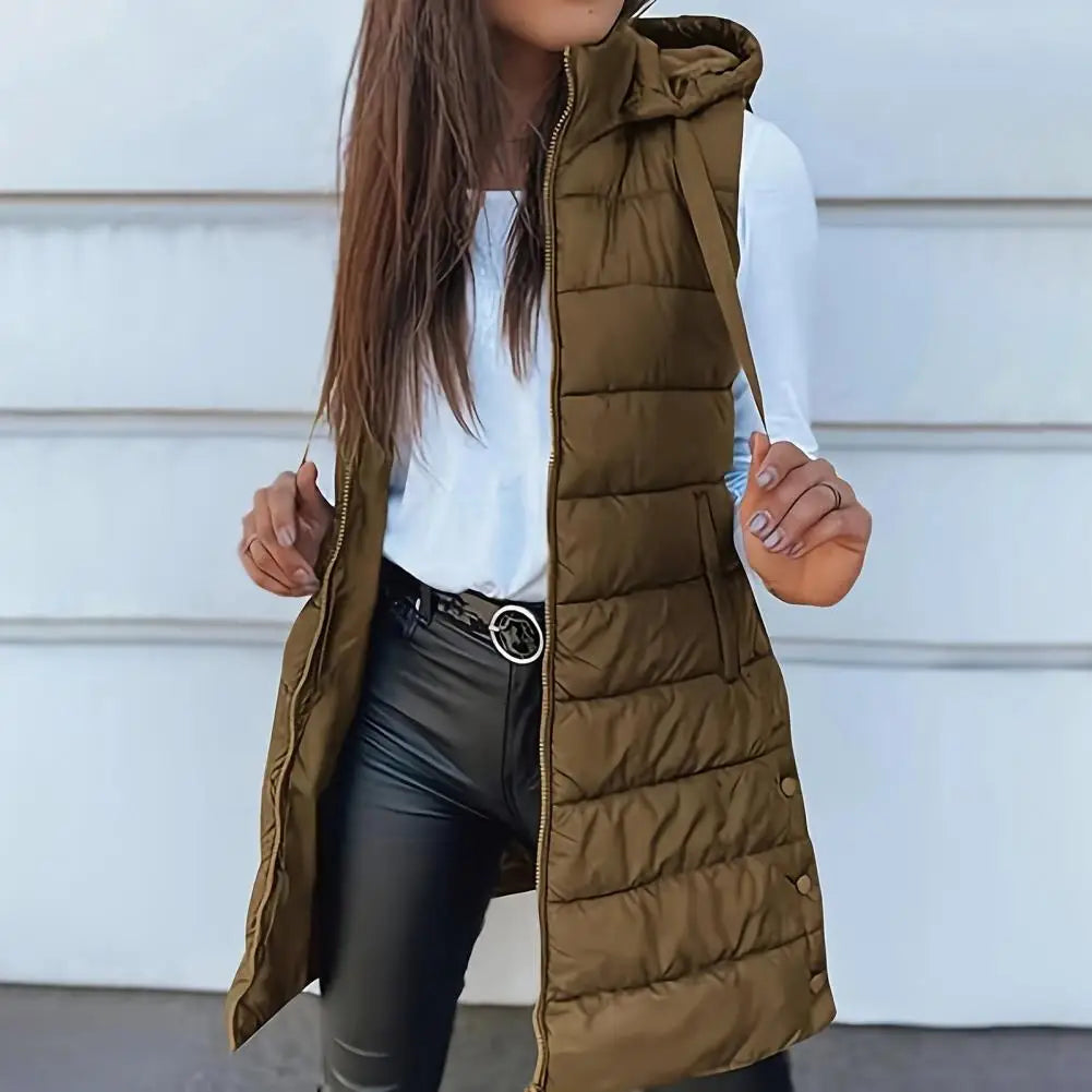 2025 Women  Down Vest Women's Puffer Vest Casual Zip Up Quilted Padded Vest Hooded Sleeveless Down Jacket Winter Warm Outerwear