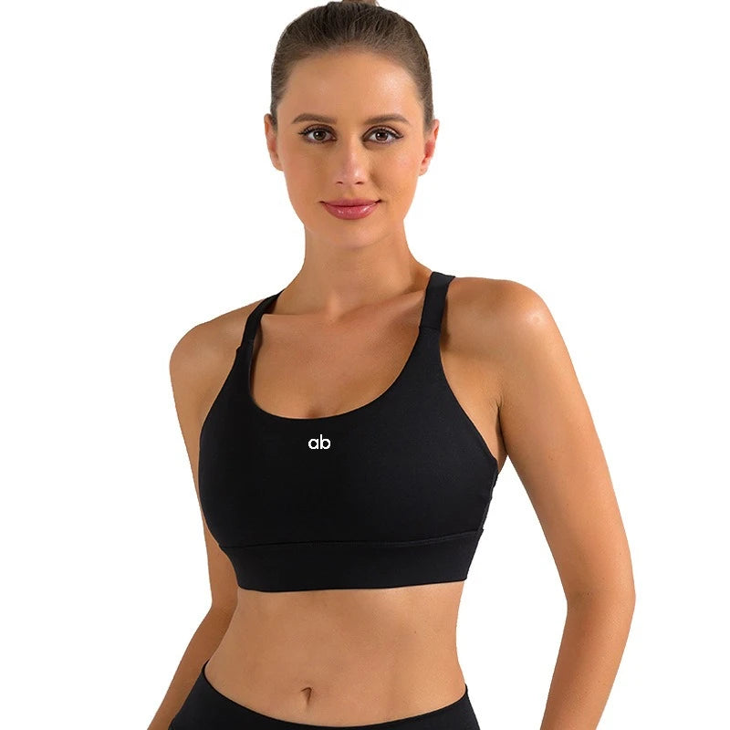 Women Plus Size Sports Bra Cross Back Padded Push Up Shockproof Adjustable Yoga Bra Breathable Skin‑Friendly High Elastic