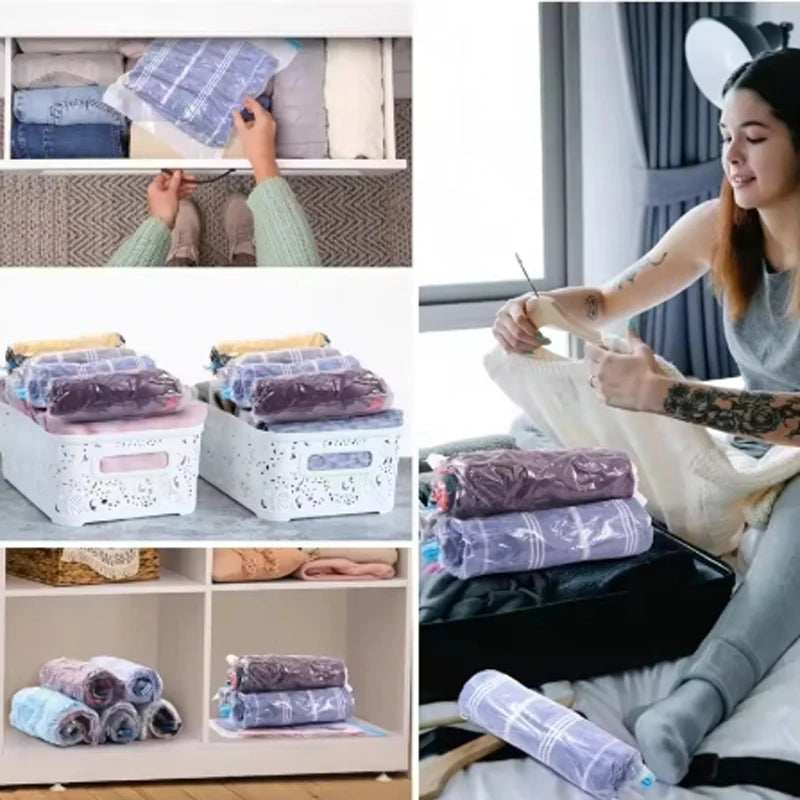 Travel Compression Bags, Roll Up Travel Space Saver Bags for Luggage, Cruise Ship Essentials Cothes, Folding Compressed Bag