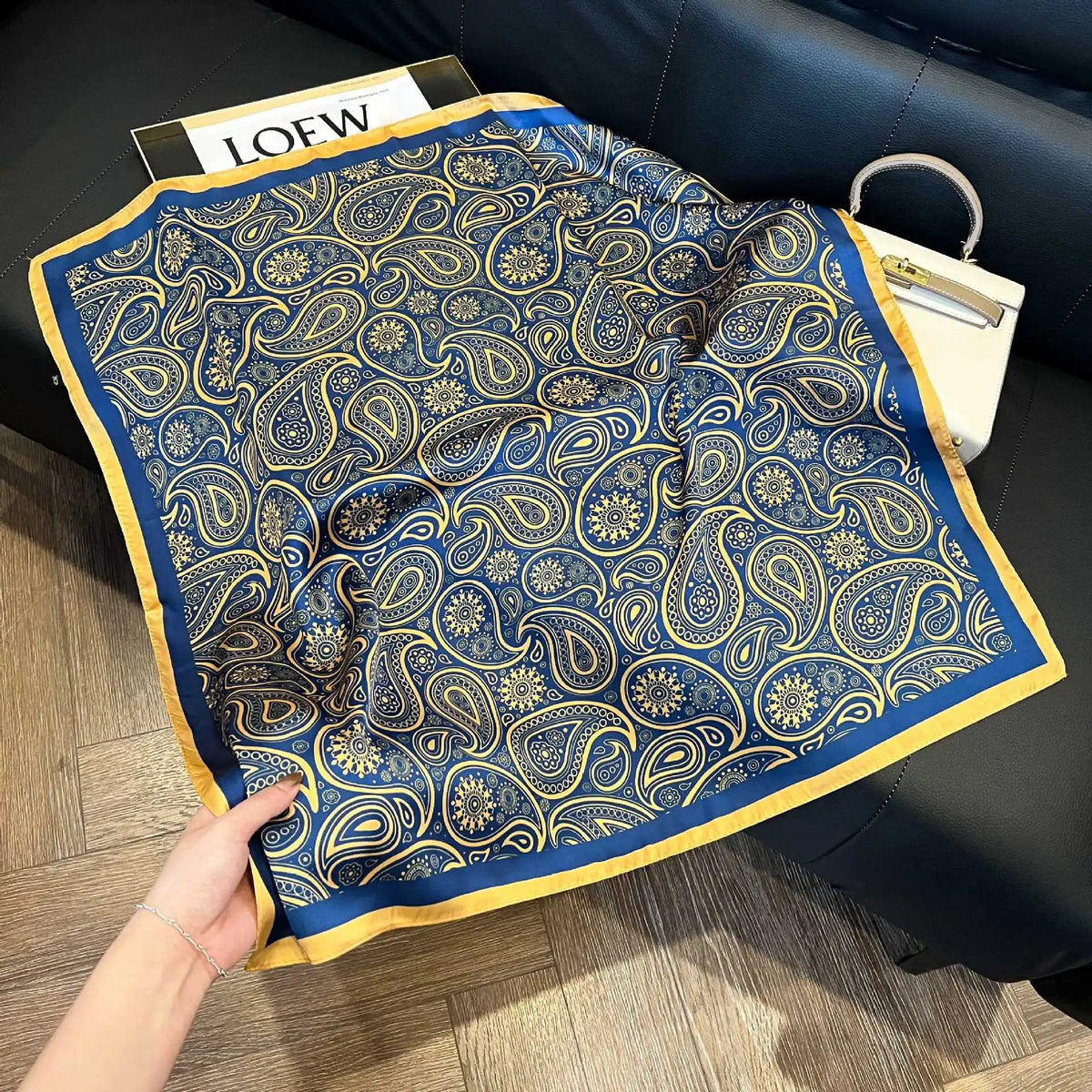 Luxury Brand Paisley Houndstooth Printed Square Scarf Soft Satin Thin Smooth Neck Scarf Sunscreen Headscarf For Women Head Wrap