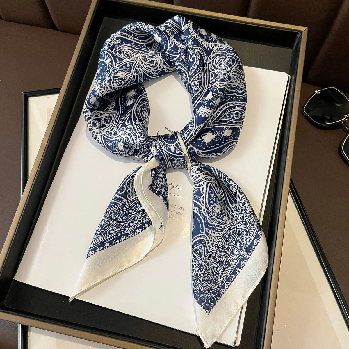 Luxury Brand Paisley Houndstooth Printed Square Scarf Soft Satin Thin Smooth Neck Scarf Sunscreen Headscarf For Women Head Wrap