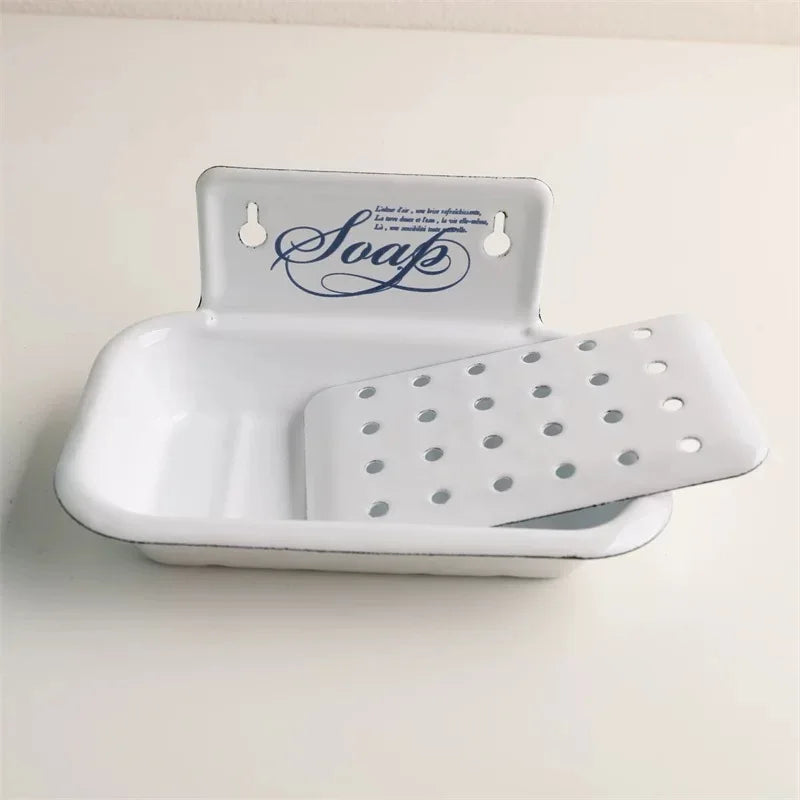 Vintage Enamel Soap Dish with Wall Mount, White, 6.1 X 3.9 X 3 Inches, Multiple Decorative Patterns
