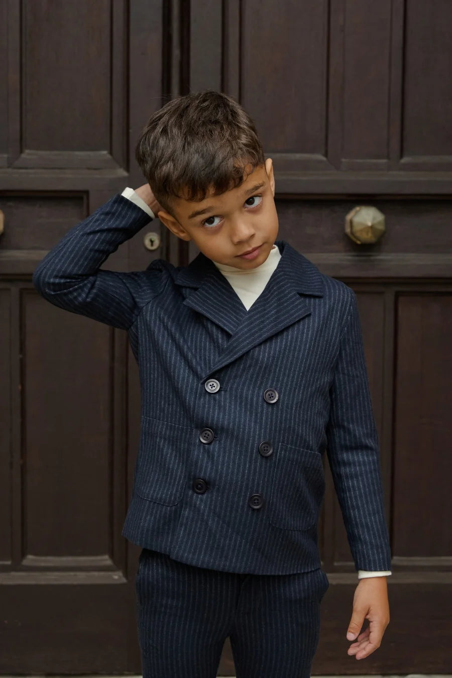 (Ship out in 1 day) AS AW26 ISRAEL Pinstripe Windsor Collection with knitting children clothes shirt