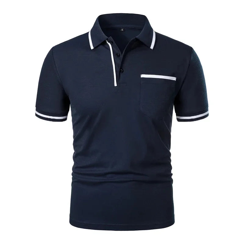 Fashionable men's casual solid-color short-sleeved top, men's lapel short-sleeved T-shirt, casual and fashionable solid-color sh