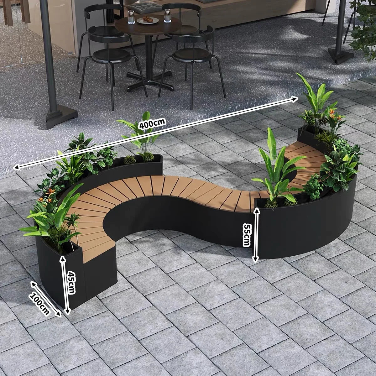 Outdoor Backrest Coffee Bar Stool Commercial Street Flower Box Seat Combination for Milk Tea Shop Leisure Sitting