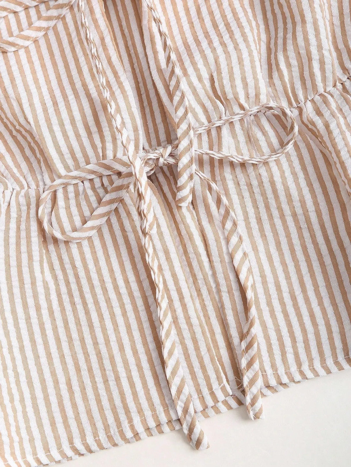 Summer Solid Color Tie Pants Set Stripe Casual Sweet Versatile Loose Comfortable Vacation Daily Two Piece Set